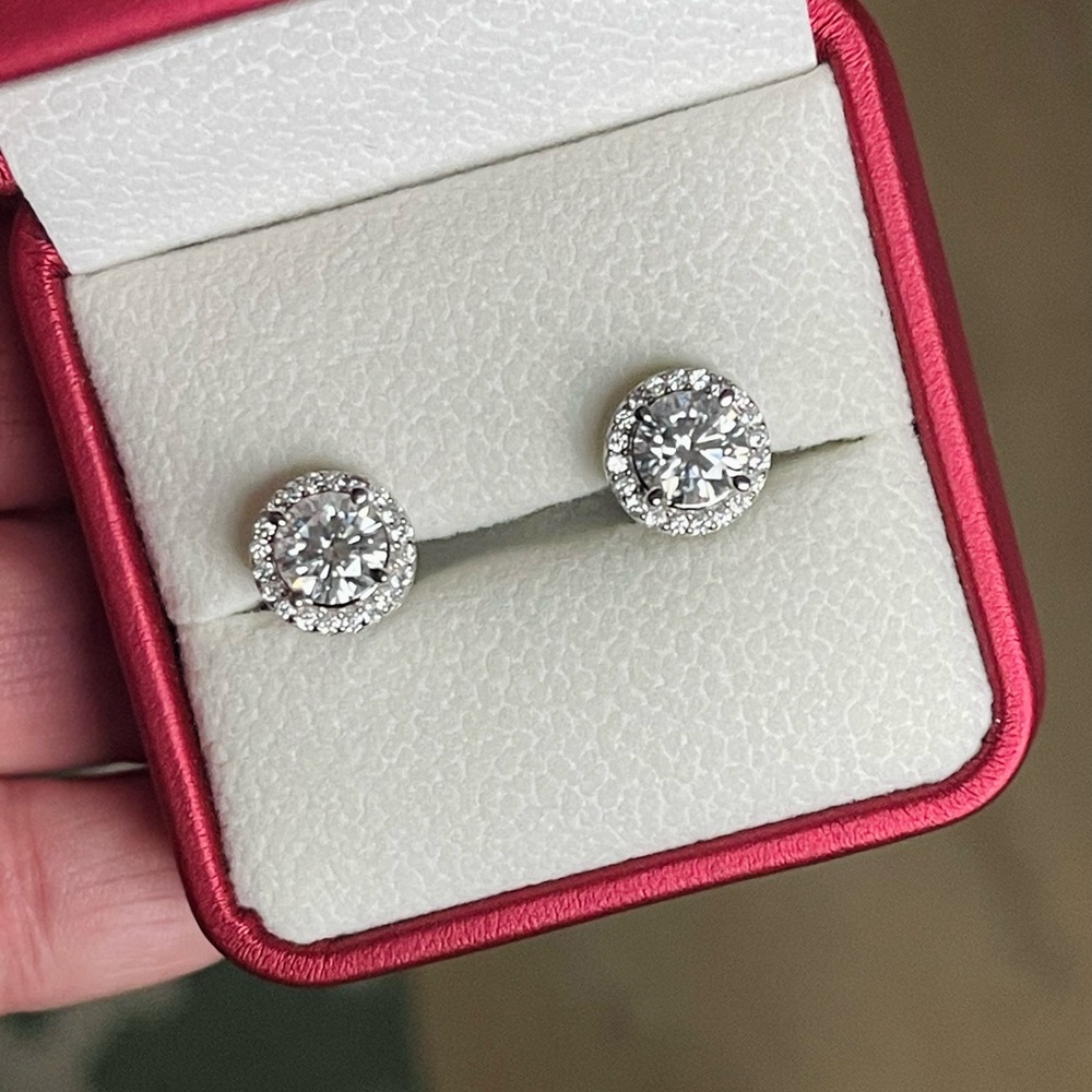 Moissanite Halo Stud Earrings, 2CTW Sterling Silver, Screw Back For Men & Women